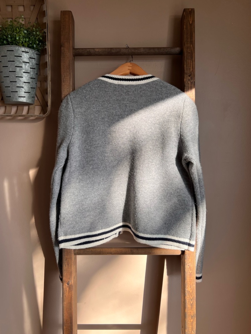 Boden Gray Knit Cardigan with Contrast Trim - Picture 2 of 7